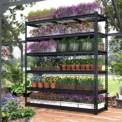 REIBII 60" W Garage Shelving 3000LBS Garage Shelving Heavy Duty Storage Shelves, 5 Tier Metal Shelves, Adjustable Industrial Shelf for Warehouse