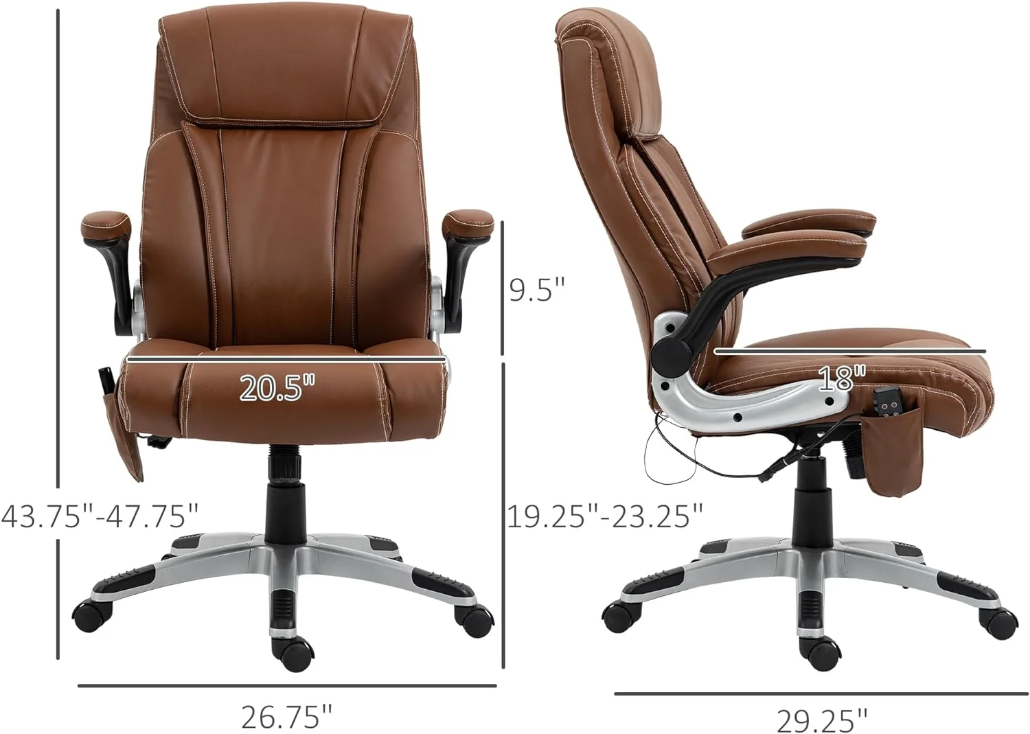 Executive Massage Office Chair With 6 Vibration Points, Heated Faux Leather Computer Desk Chair With -Up Armrest, Adjustable Height, Swivel Wheel