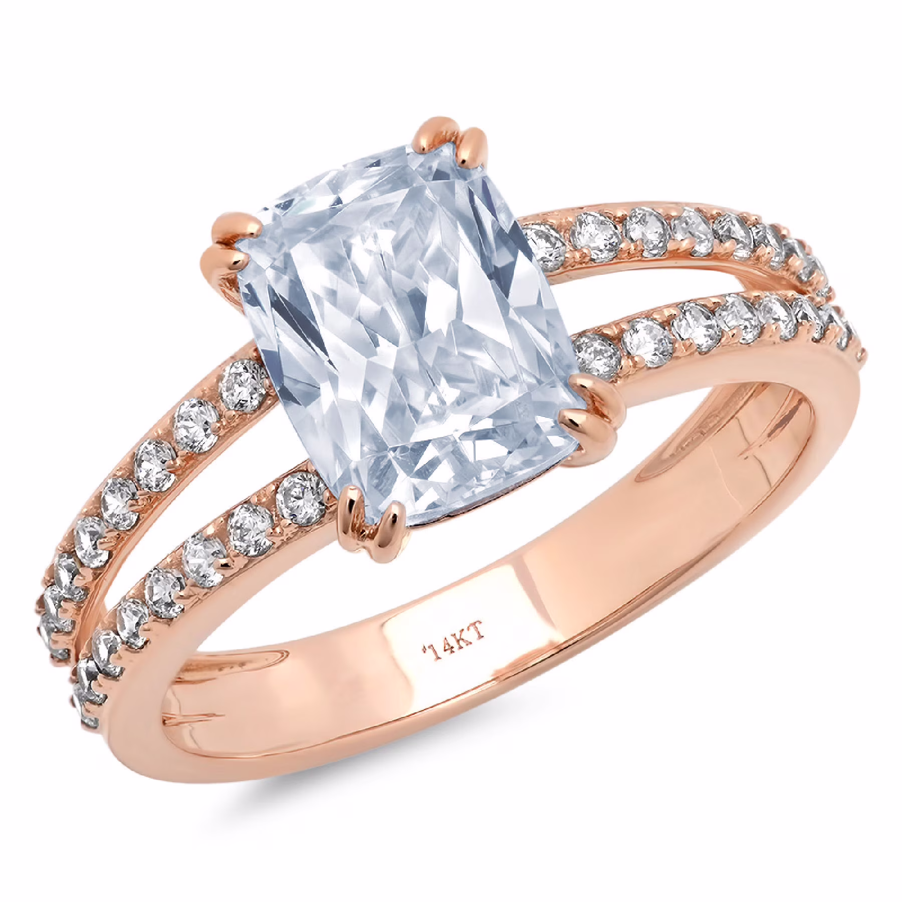 3.96 ct Brilliant Cushion Cut Clear Simulated Diamond 18K Rose Gold Solitaire with Accents Ring SZ 6.75