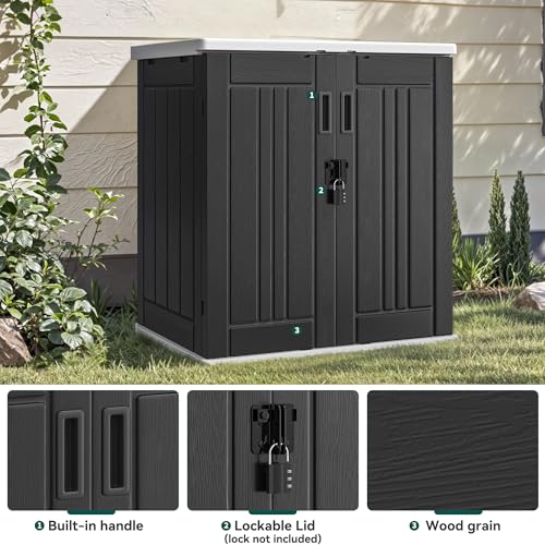 YITAHOME Outdoor Storage Cabinet with 2 Shelves, Waterproof Resin Horizontal Tool Shed, Lockable 15 cu. ft. Storage Shed for Patio, Garden, Yard