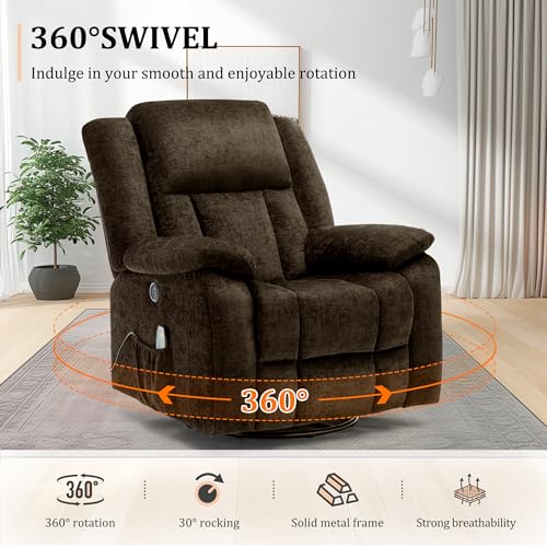 Rocker Recliner Chair, Glider Recliner Chairs for Adults, 360° Swivel Recliner with Massage and Heating