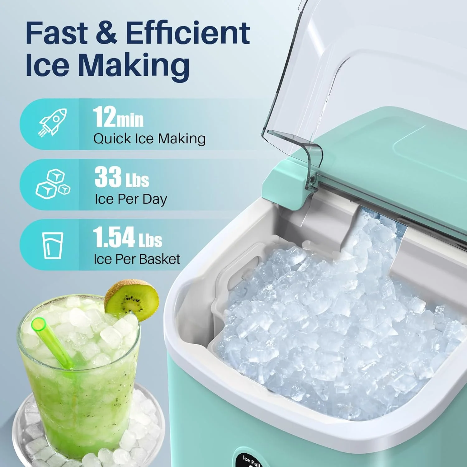 Nugget Ice Maker Countertop, Pebble Ice Maker with Soft Chewable Pellet Ice, 33Lbs/Day, Self-Cleaning, One-Click Operation