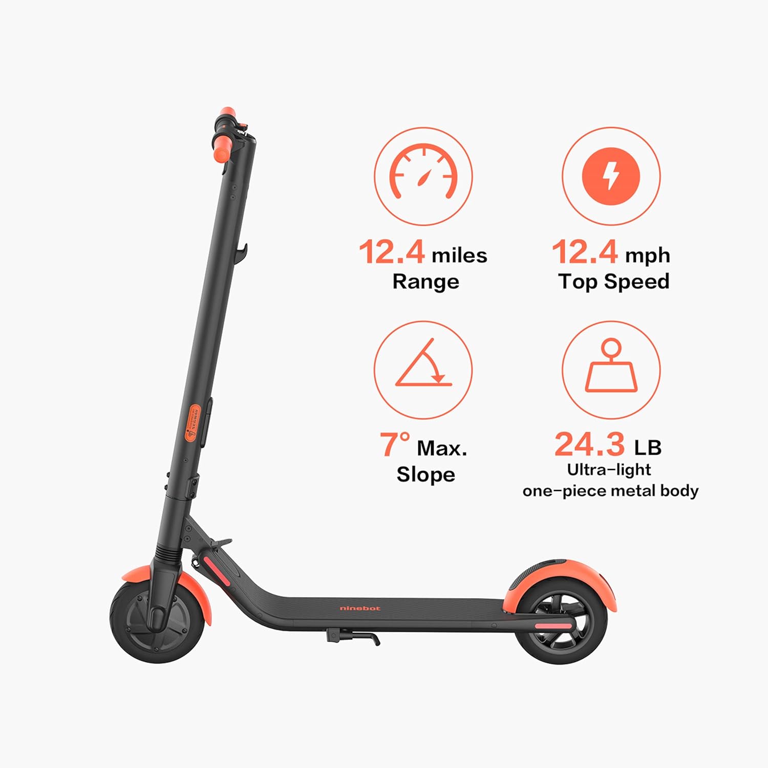 Segway Ninebot ES1L Electric Kick Scooter, Lightweight and Foldable, Upgraded Motor and Battery Pack, 8-inch Inner-Support Hollow Tires