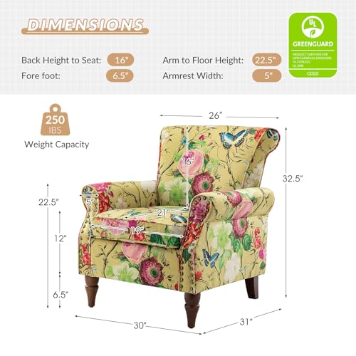 HULALA HOME Modern Wingback Accent Chair with Wood Legs & Removable Cushion, Comfy Upholstered Armchair with Nailhead Trim
