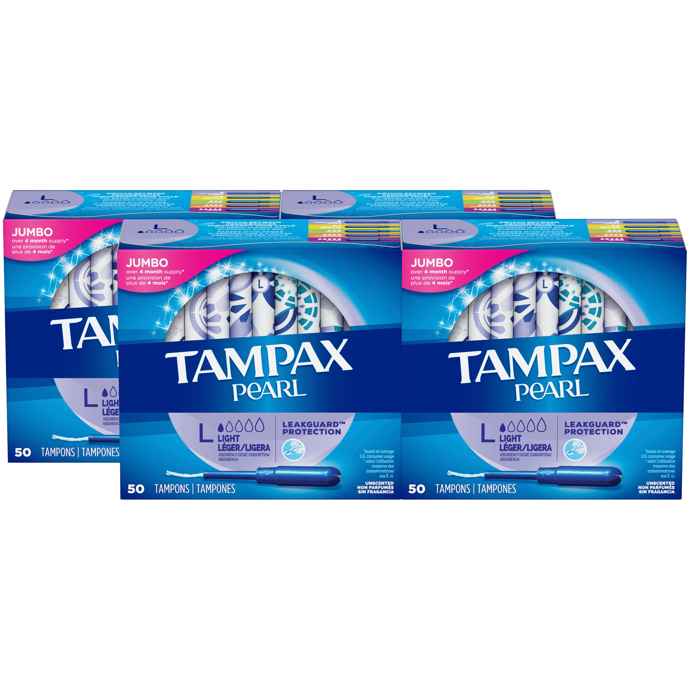 Tampax Pearl tampons Light Plastic Unscented, 200 Count