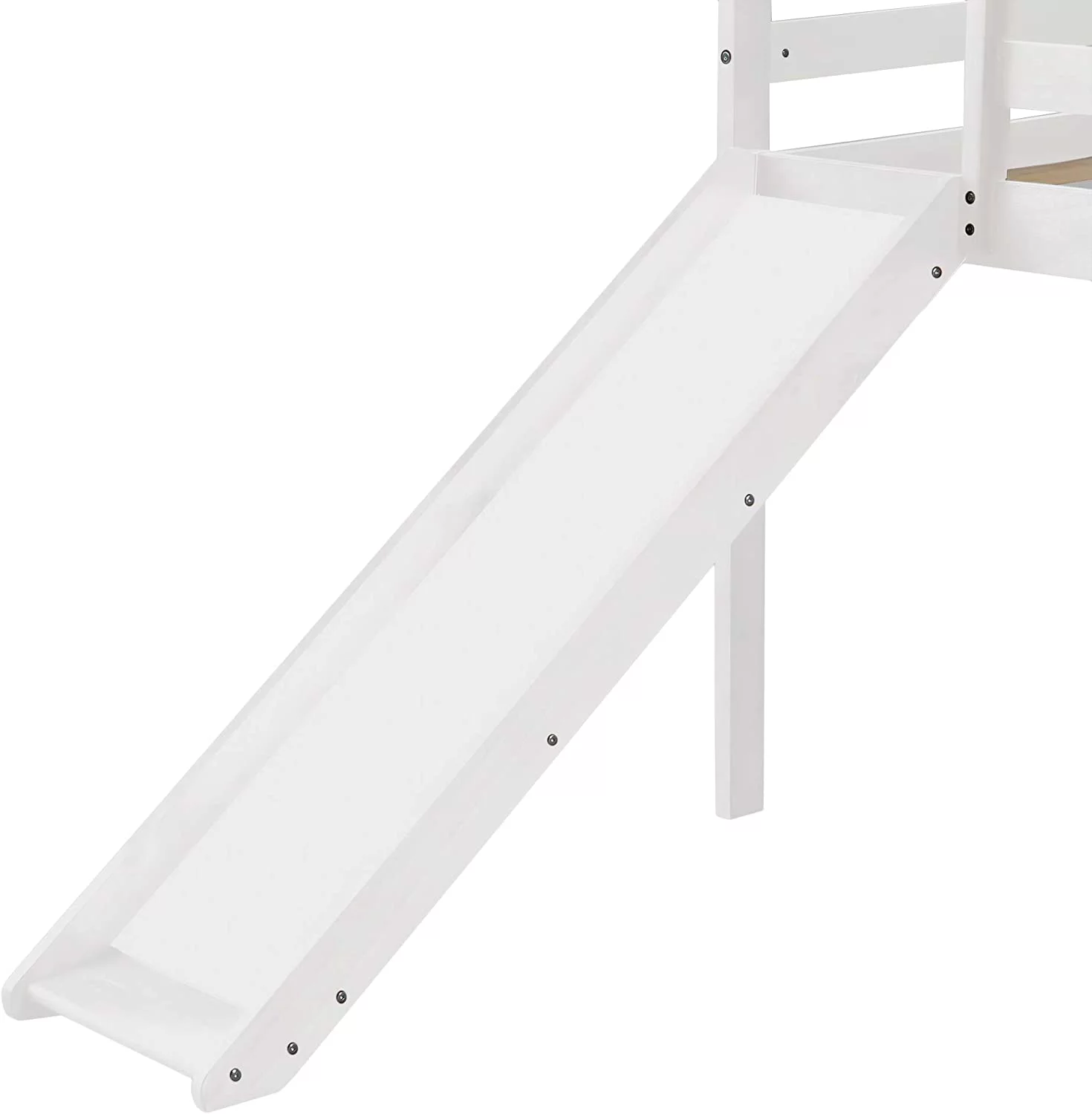 Churanty Wood Loft Bed with Slide for Kids, Low Profile Kids Mini Loft Bed Twin Size with Ladder，White - Radiant Selections