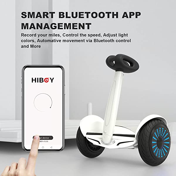 Hiboy J5 Self-Balancing Electric Scooter with Steering Bar, Smart Self-Balancing Hoverboards with APP Control, White and Black