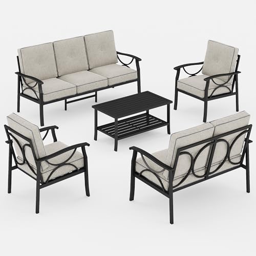 Wisteria Lane 5-Piece Outdoor Patio Furniture Set, Outdoor Metal Sectional Furniture with Cushions