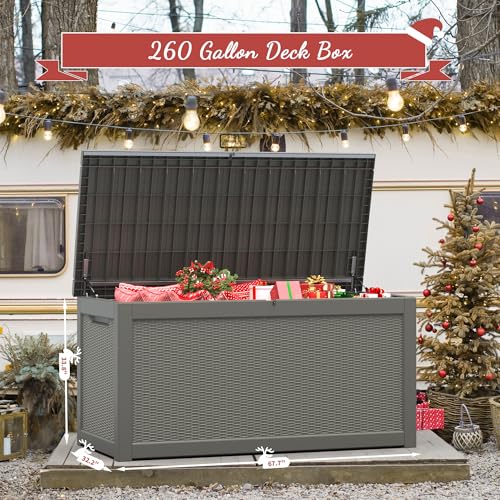 KAMABOKO Outdoor Storage Box, 150 Gallon Large Outdoor Resin Deck Box, Storage Waterproof Boxes Lockable Lid for Garden Tools, Pool Supplies