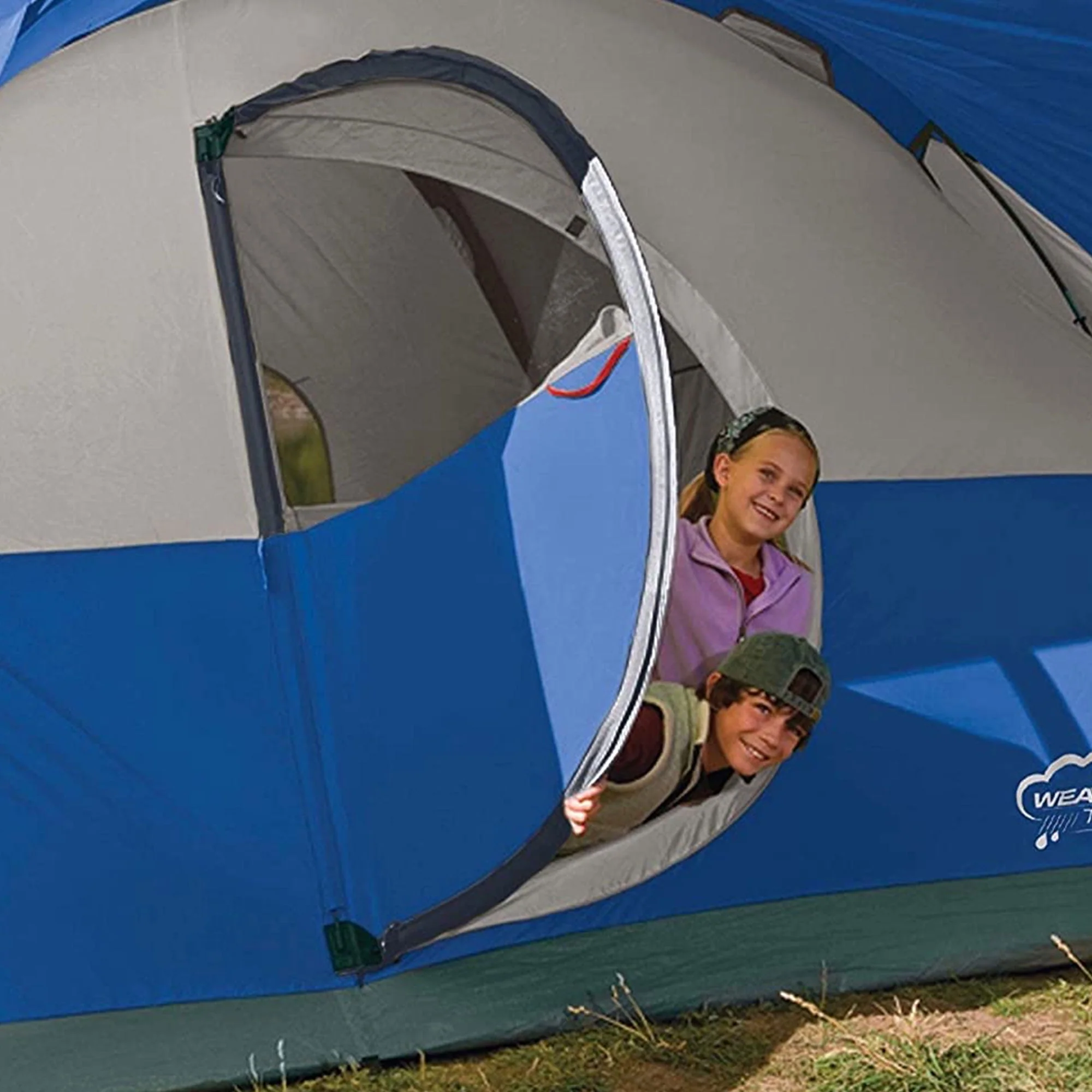 Coleman Montana Spacious 8 Person Cabin Camping Tent w/ Hinged Door, Blue
