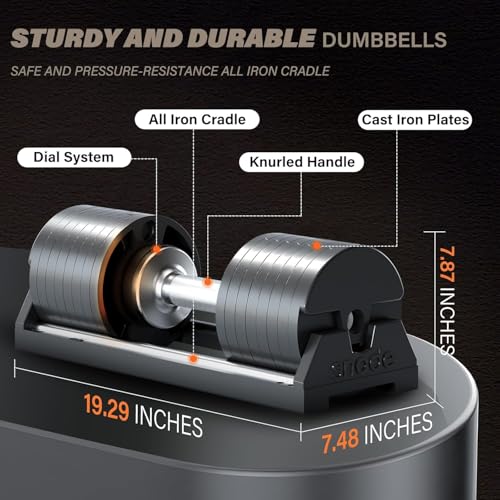 SNODE AD80 Drop Proof 80 lbs Adjustable Dumbbell Set -Adjustable Weights with Cast Iron Plates and Cradle, Knurled Handle, Fast Adjust