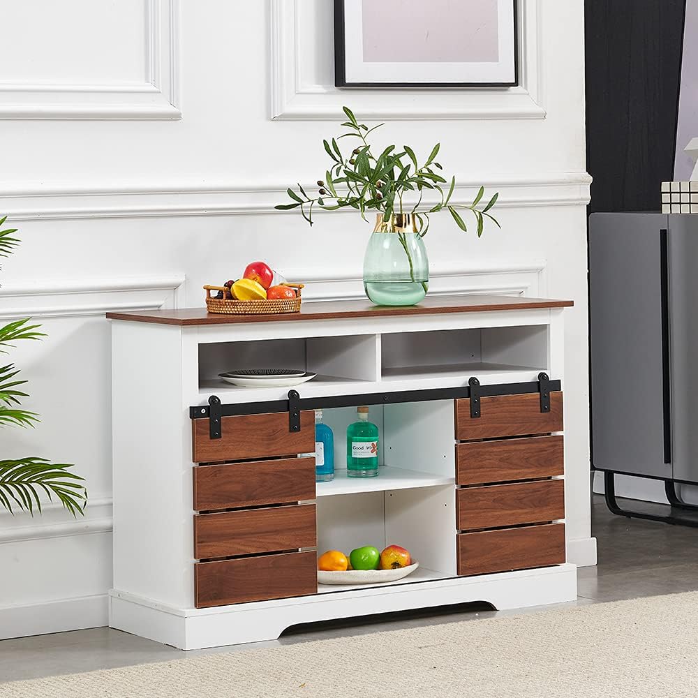 2 Doors Kitchen Sideboard Buffet White Wooden Storage Cabinet Console Table with Drawers Shelves for Dining Room