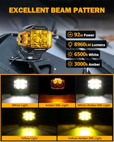 Auxbeam V-MAX Series 72W LED Pod Driving Lights, 4x2.5 Inch Rectangle Side Shooter Offroad Cube Spotlights with Amber DRL