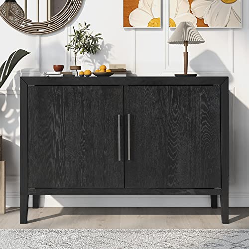 P PURLOVE Sideboard Storage Cabinet with 4 Doors, Retro Large Storage Space Buffet Cabinet with Adjustable Shelves, Sideboard for Hallway, Entryway