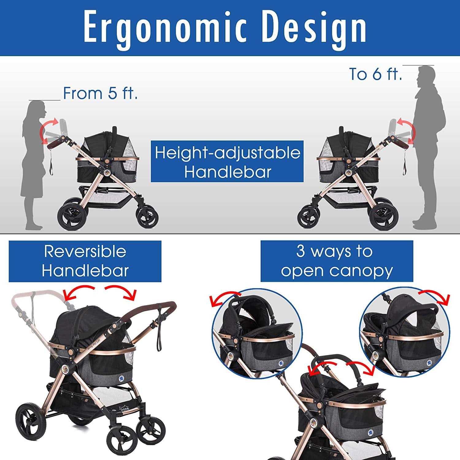 HPZ Pet Rover Prime 3-in-1 Luxury Stroller - Pet Supplies online store