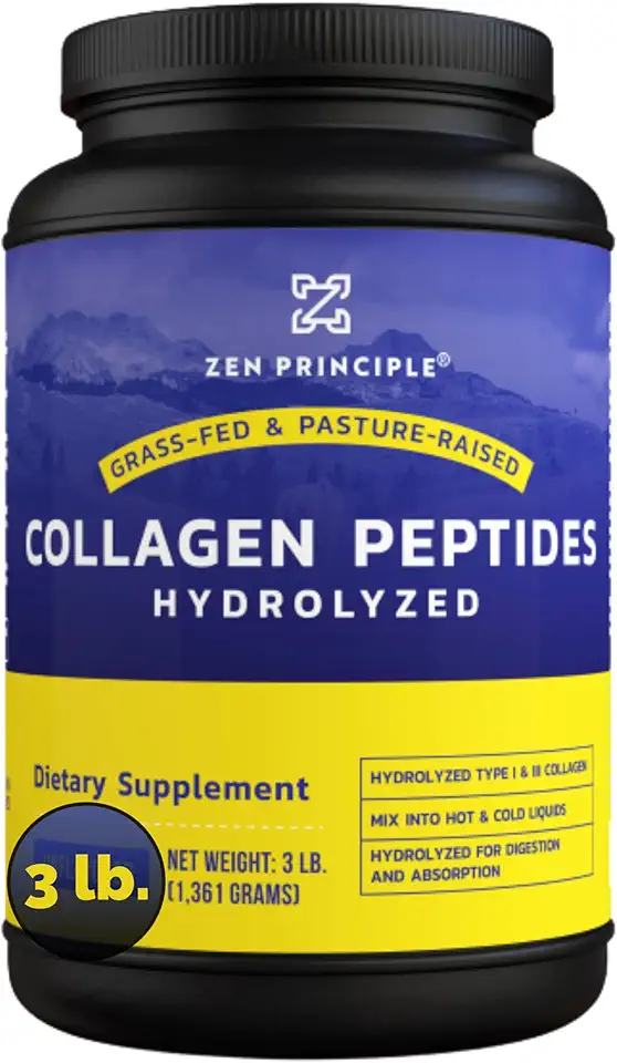 Zen Principle Grass-Fed Collagen Peptides 3 lb. Custom Anti-Aging Hydrolyzed Protein Powder for Healthy Hair, Skin