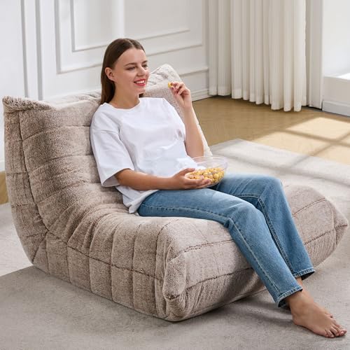 Bean Bag Chairs for Adults Giant Bean Bag Chair Memory Foam BeanBag Chair Big Bean Bag Sofa with Filler Faux Fur Fireside Beanbags Lazy Sofa for