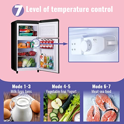 DEMULLER Mini Refrigerator 3.5 Cu.Ft Dual Door Fridge with Handle Adjustable Temperature with Top Mount Freezer Ideal for Home, Office, Dorm