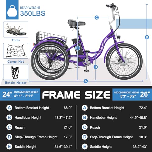 MOONCOOL Electric Tricycle for Adults, 350W 36V Electric Trike Motorized Three Wheel Electric Bicycle