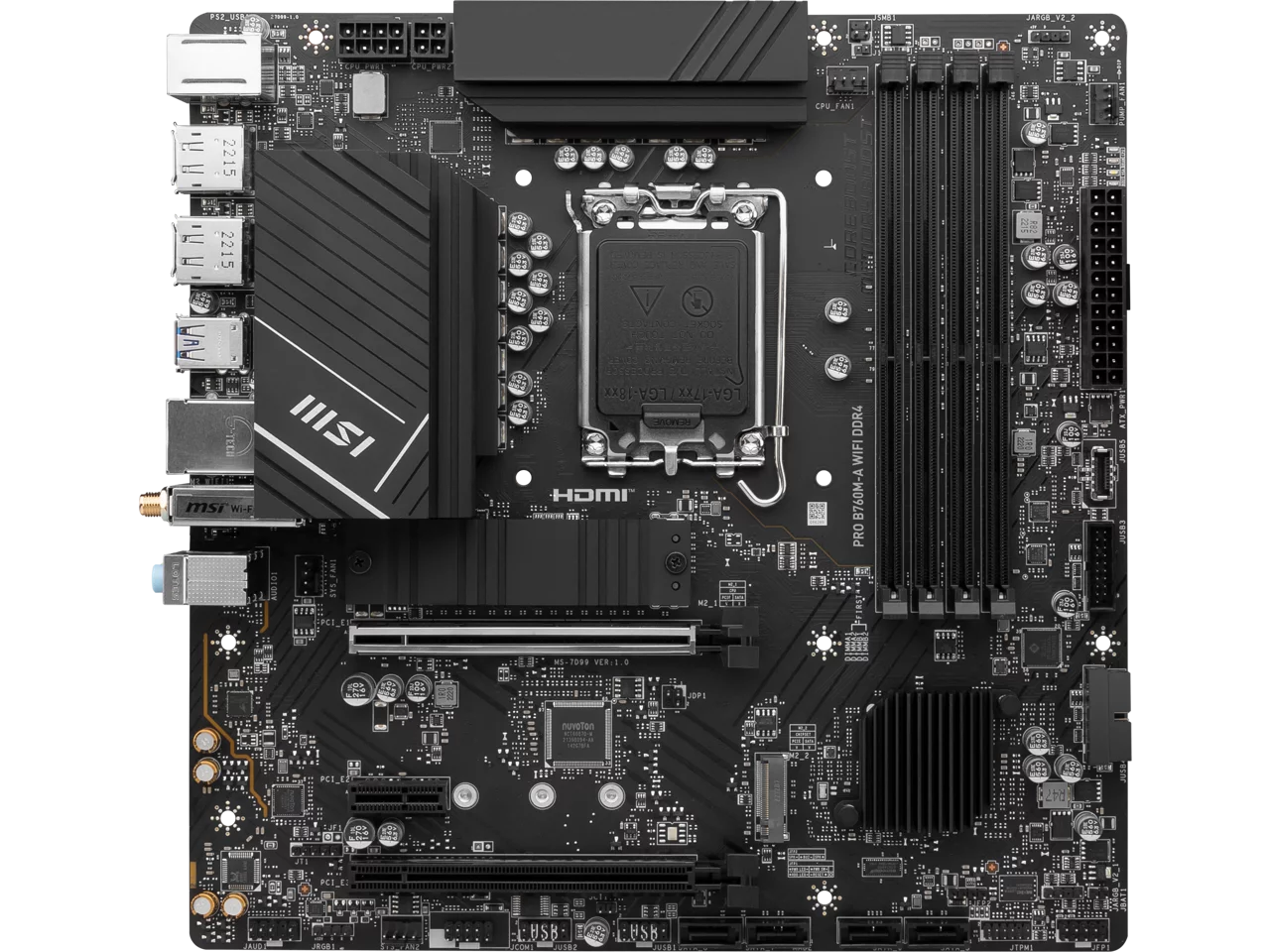 MSI PRO B760M-A WIFI DDR4 LGA 1700 (Intel 12th&13th Gen)  SATA 6Gb/s Micro ATX Motherboard,WiFi 6,Intel,2.5Gb LAN