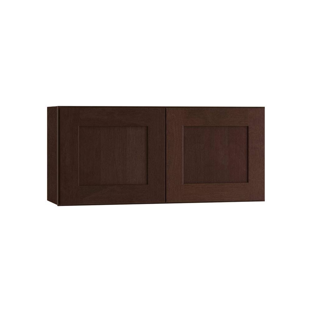 Home Decorators Collection Franklin Assembled 36 x 18 x 12 in. Plywood Shaker Wall Kitchen Cabinet Soft Close in Stained Mangani