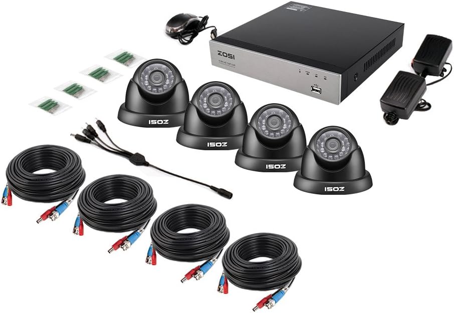 ZOSI Home Security Camera System 8 Channel FULL 1080P HD-TVI Surveillance DVR and 4pcs 1080P HD Indoor Outdoor Weatherproof Night Vision CCTV Dome