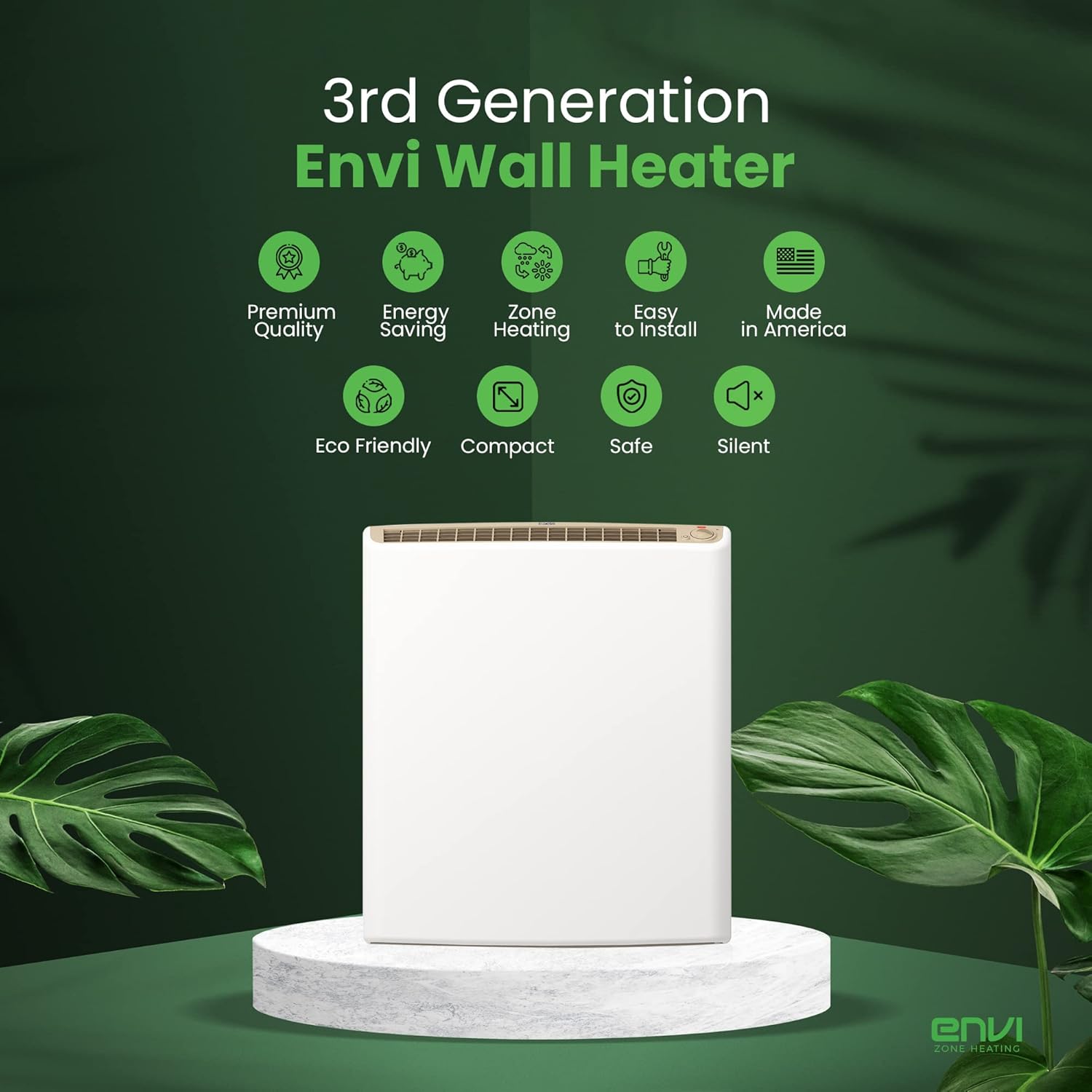 Envi Plug-in Electric Panel Wall Heater for Home, Energy Efficient, Child Safe, Quiet, Great for Bedrooms, Bathrooms, Office, Kitchen, Garage