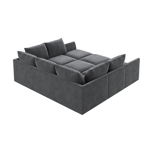 HONBAY Modular Sofa Sectional Sleeper Couch with Ottomans Reversible Sleeper Sectional Sofa Modular Couch with Storage, Aqua Blue