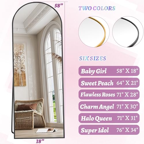 Full Length Mirror, 76"x34" Arched Floor Mirror Freestanding, Floor Standing Full Body Mirror with Stand for Bedroom
