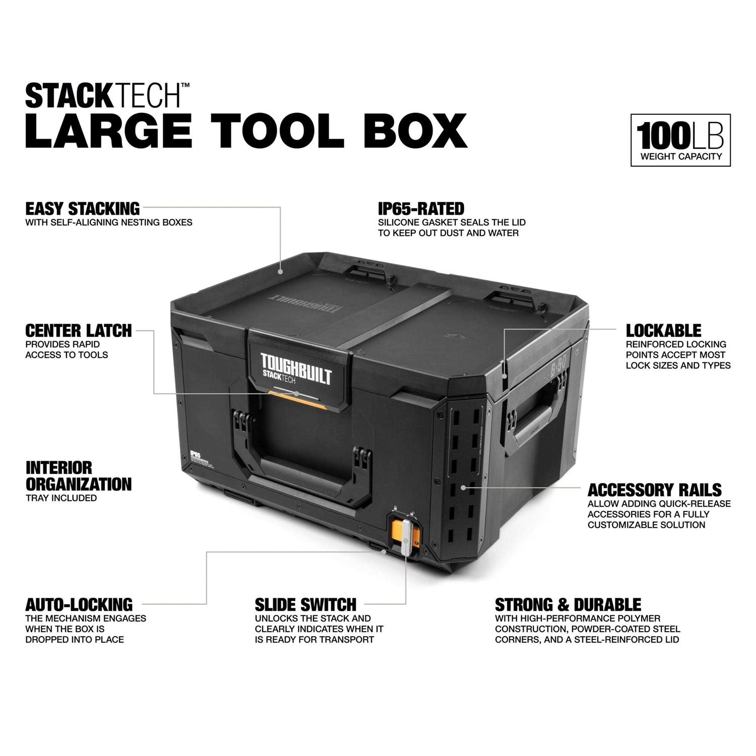 TOUGHBUILT STACKTECH Large 21-in Black Plastic Lockable Tool Box - Shop Hardware Tools Online Store