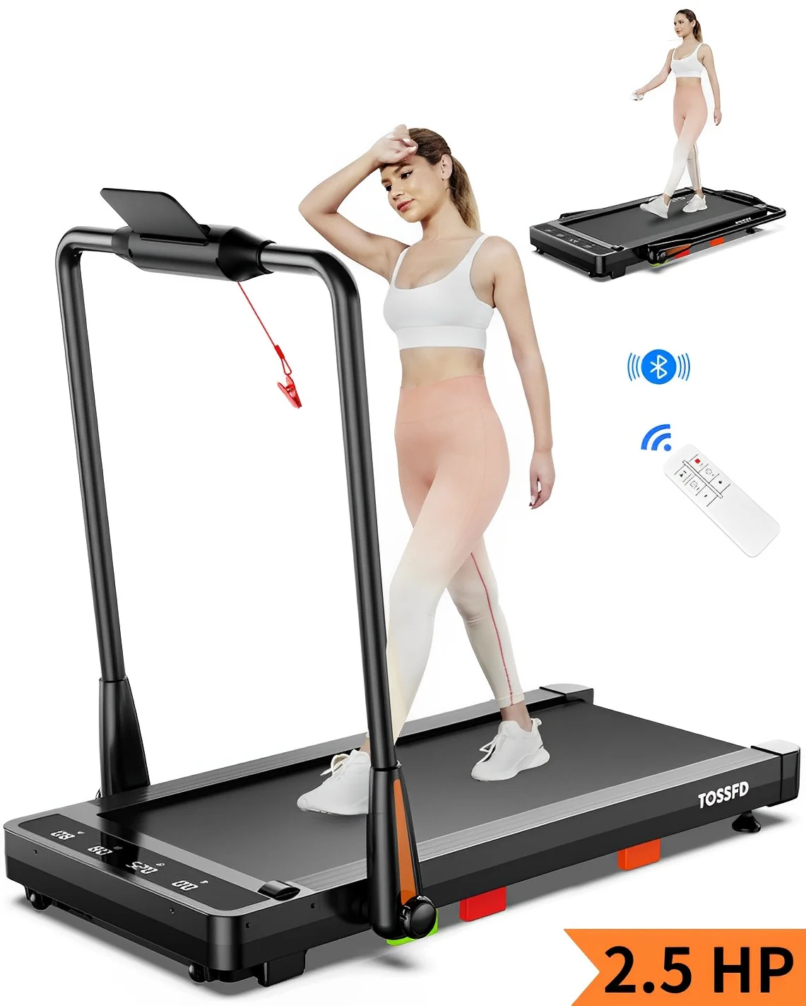 Pooboo 2 in 1 Under Desk Treadmill Black 2.5HP Folding Treadmill Walking Jogging Machine with App & Remote Control Led Touch Screen Walking Pad for
