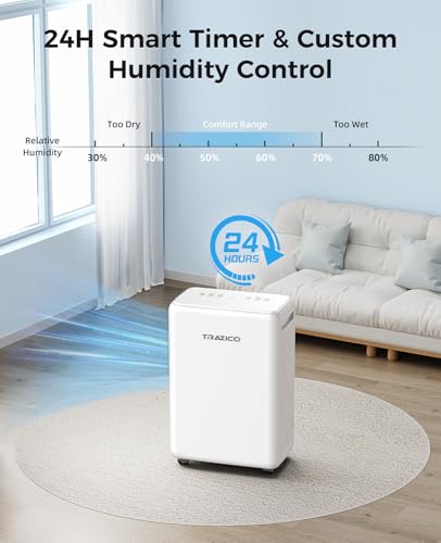 2000 Sq.ft Dehumidifier for Basement, Trazico 30 Pint Dehumidifiers for Home Large Room Bedroom Bathroom with Drain Hose