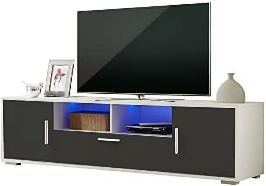 TV Stand with 2  Cabinets Entertainment Center for 65 inch TV Simple Television Media Console Table with 2 Open Shelves Wood TV Unit for  Living Room