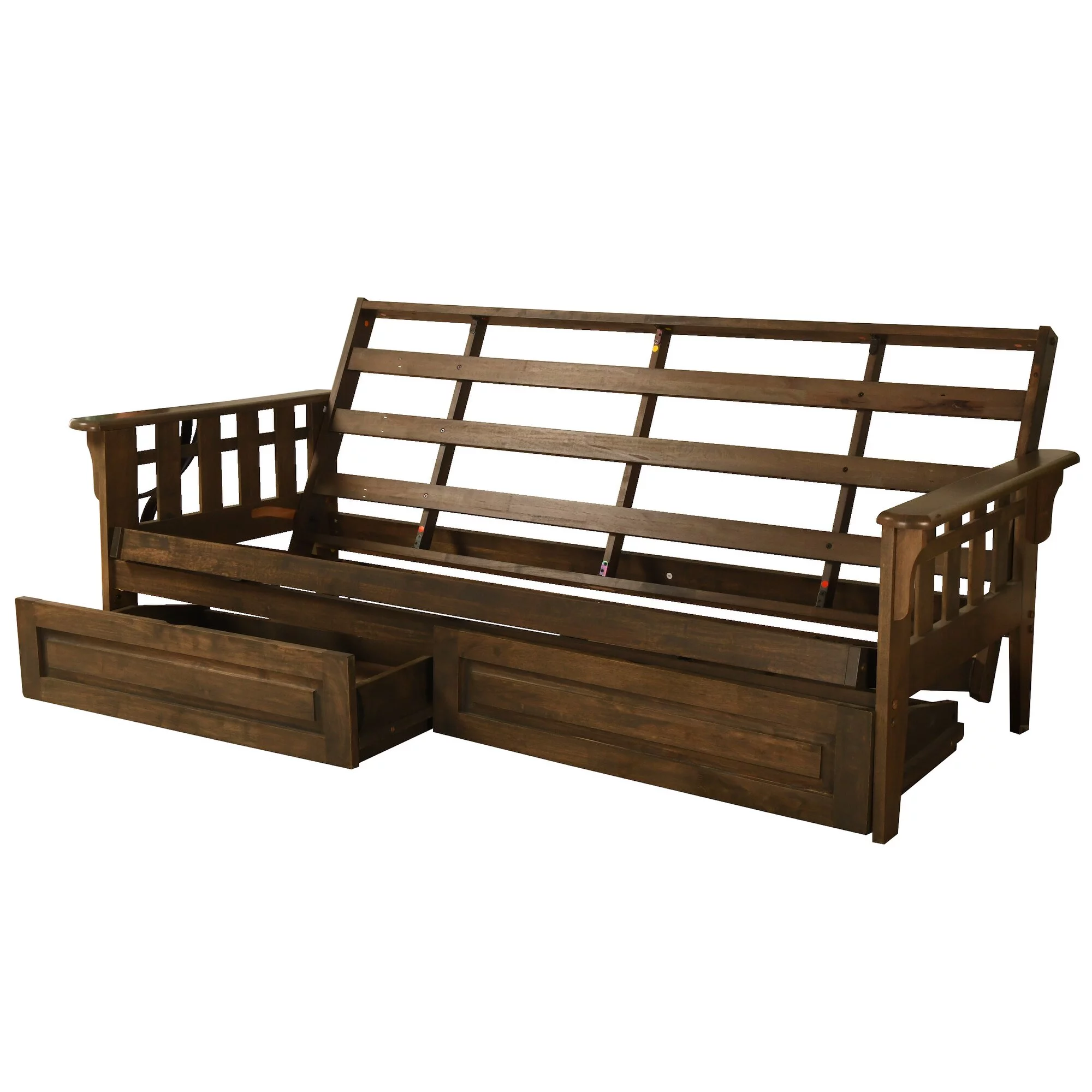 Kodiak Furniture Tucson Wood Futon Frame with Storage in Rustic Walnut Brown