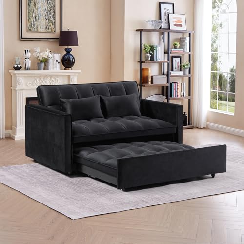 3 in 1 Convertible Sleeper Sofa Bed,Futon Loveseat Couch with Pull-Out Bed & Adjustable Backrest