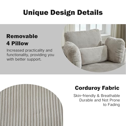 Chifee & Vingol 42.2" Oversized Swivel Accent Chair Round Barrel Chair,Chenille,Beige