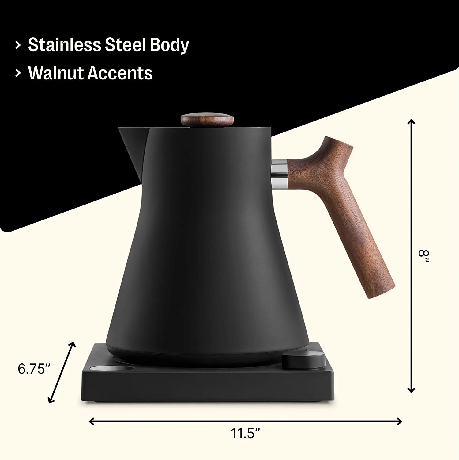 Fellow Corvo EKG Electric Kettle, Black w/ Walnut Accents