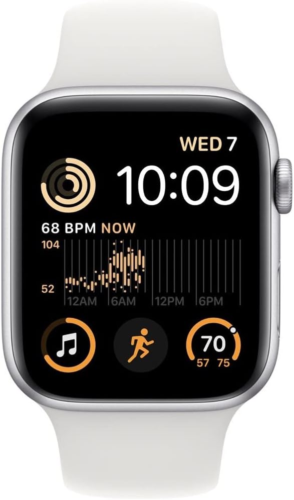 Apple Watch SE (2nd Gen) (GPS + Cellular, 44mm) - Silver Aluminum Case with White Sport Band, M/L (Renewed)