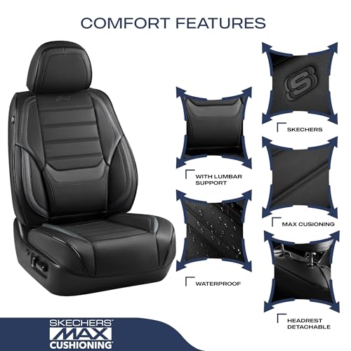 Skechers MAX Cushioning Seat Covers,Memory Foam Leather Car Seat Covers,Waterproof Car Seat Protector Front Seats