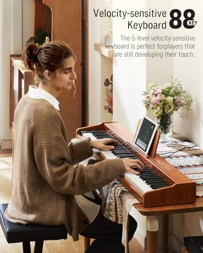 Donner DEP-1S Piano Keyboard 88 Keys, Beginner Digital Piano with 88 Key Velocity-Sensitive Keyboard, Record, Bluetooth, Chord