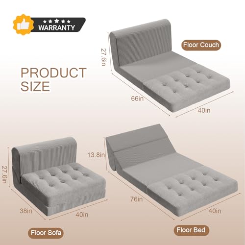 COMAX Folding Sofa Bed, Convertible Chair Bed Corduroy 3-in-1 Foldable Floor Couch with High-Density Foam, Futon Sofa Sleeper Mattress