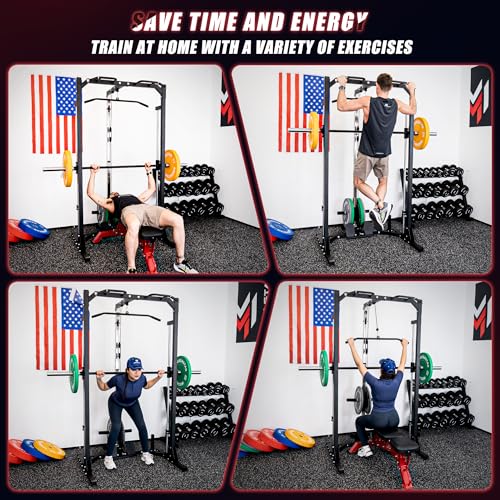 Compact Smith Machine Home Gym - 800lb Barbell Sleeve, Space-Saving Power Cage with LAT Pulldown, Power Rack 5-in-1