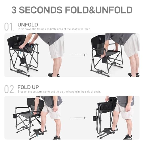EVER ADVANCED Rocking Chair Outdoor, Quick Set Rocker Camping Chair for Adult, Foldable Rocker Chair Lightweight