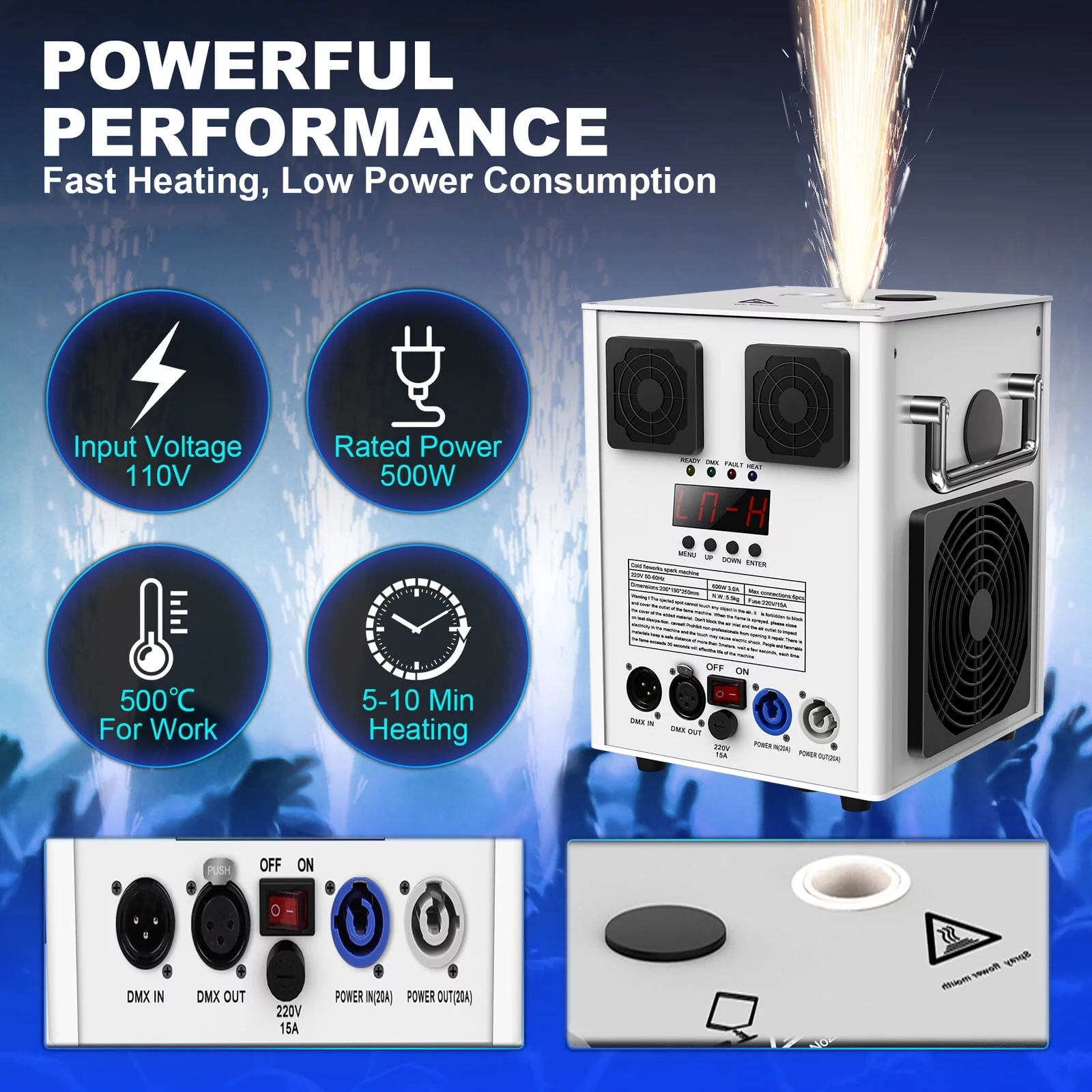 Cold Spark Machine 3-16FT Adjustable Stage Special Effect Machine with Wireless Remote Control DMX Low Noise Stage Equipment for Wedding DJ Disco