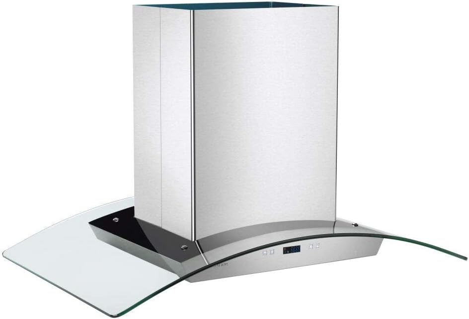 CAVALIERE 36 Inch Glass Canopy Island Mounted Stainless Steel Kitchen Range Hood