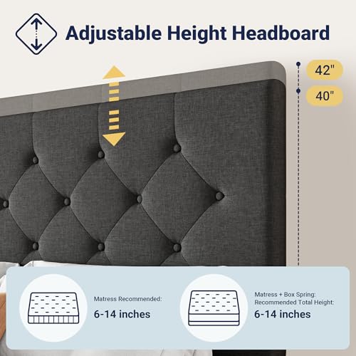 Allewie Upholstered Queen Size Platform Bed Frame with 4 Storage Drawers and Headboard, Square Stitched Button Tufted