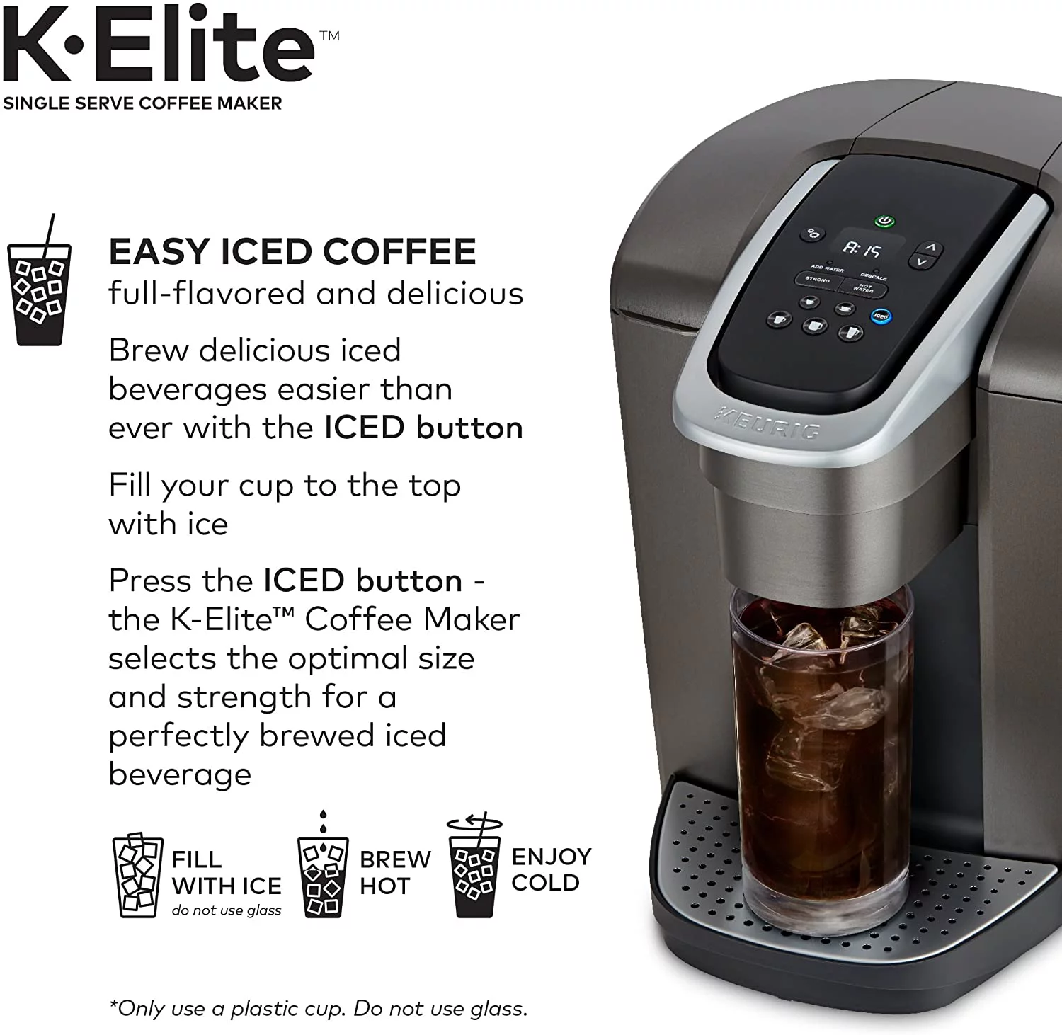 Keurig K-Elite Single Serve K-Cup Pod Coffee Maker, with Strong Temperature Control, Iced Coffee Capability, 12oz Brew Size, Programmable