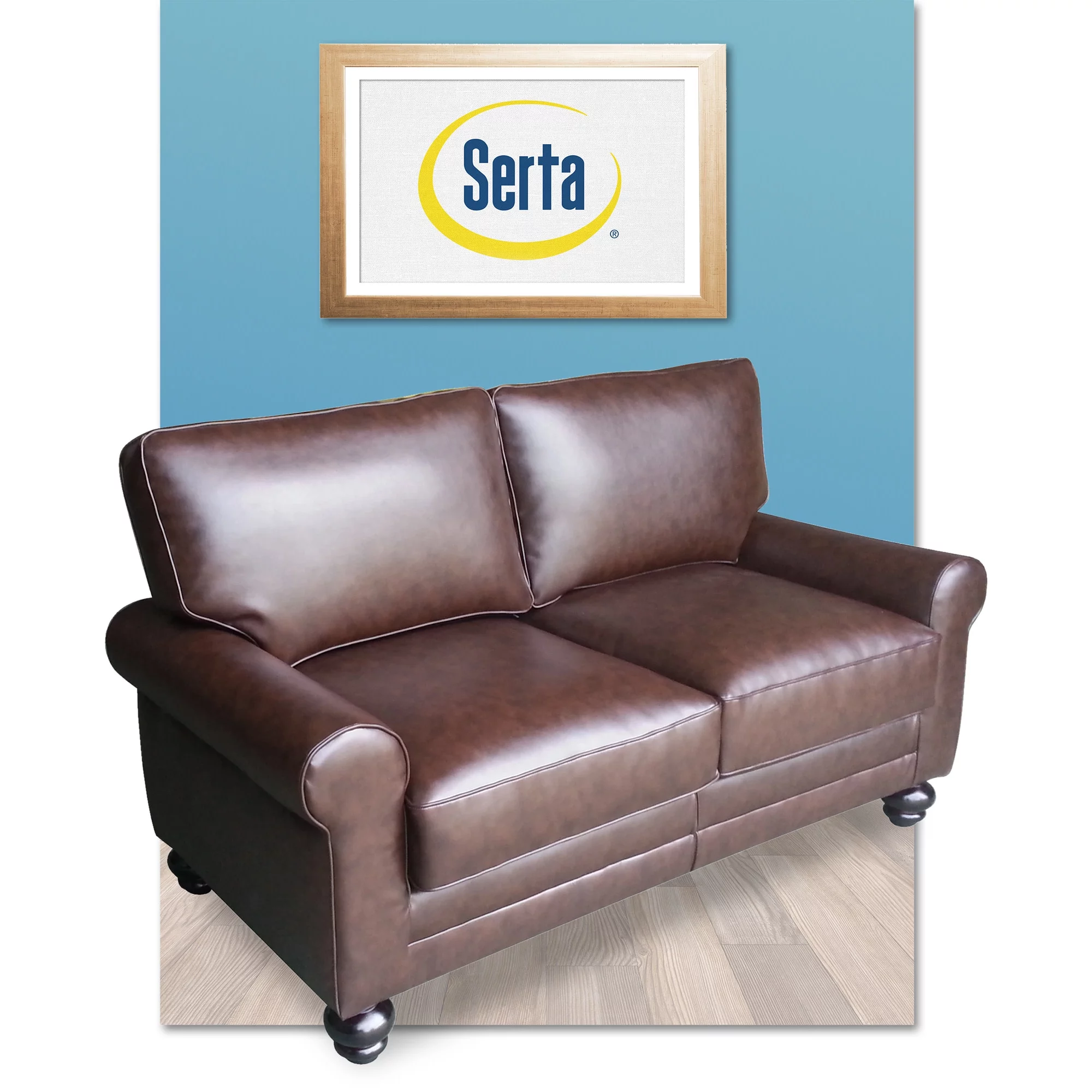 Serta Copenhagen Traditional Rolled Arm 61-inch Loveseat, Chestnut Brown Leather