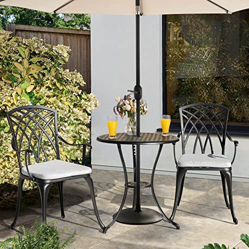 NUU GARDEN 3 Piece Bistro Set Outdoor, All Weather Cast Aluminum Patio Bistro Sets Patio Table and Chairs Set of 2 with Umbrella Hole for Yard