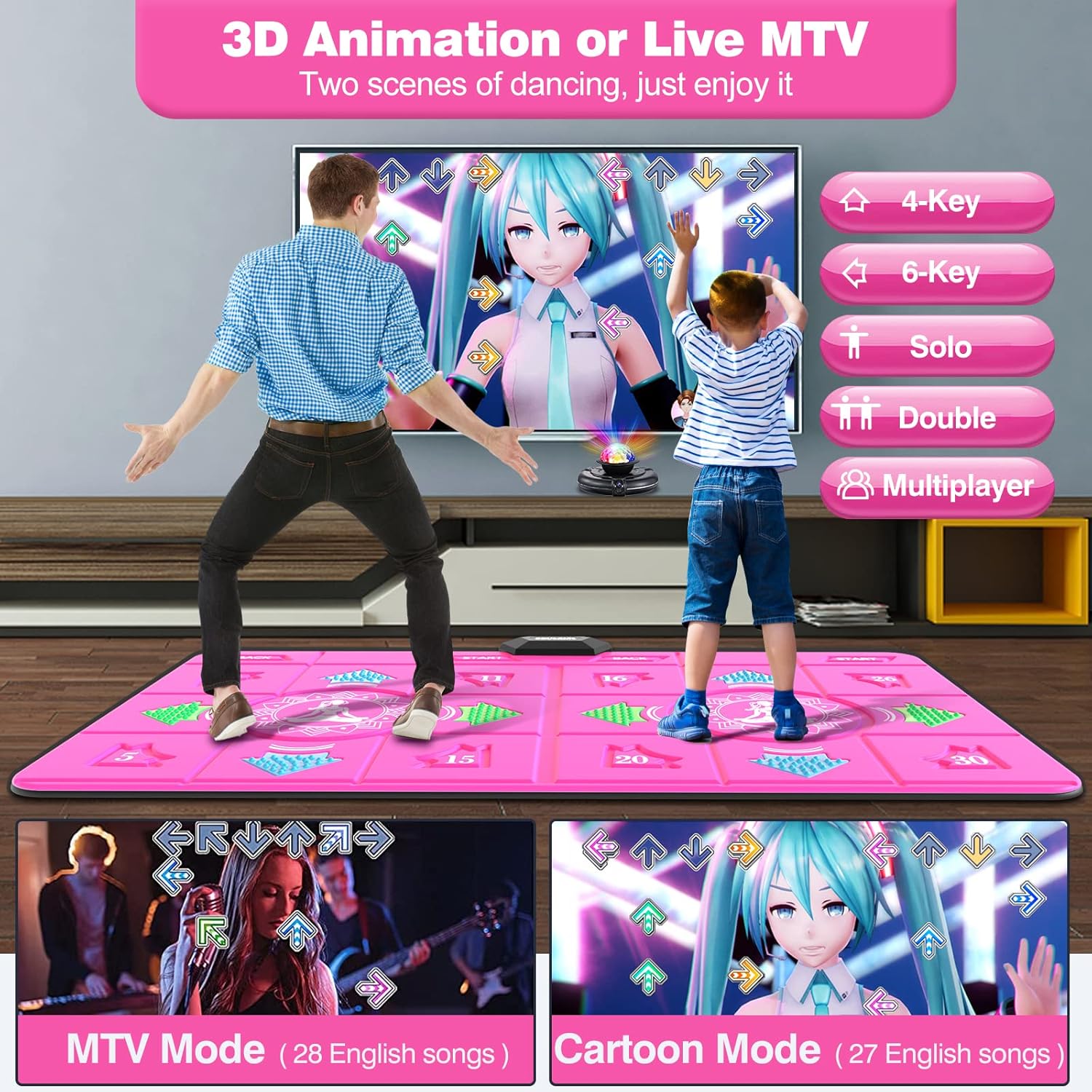 SOULGIRL Electronic Dance Mat for Adult Kids, HDMI Wireless Musical Double User Dance Floor Mat w/ HD Camera for TV